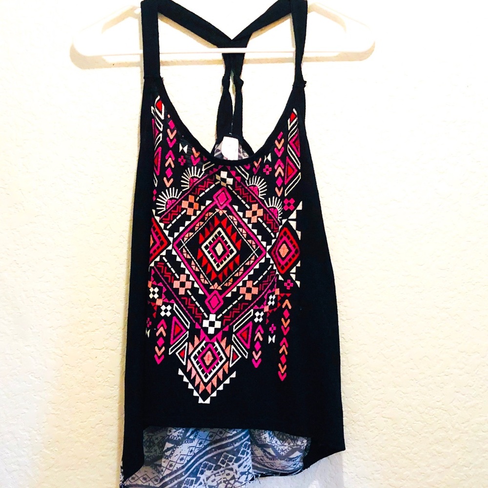 No Boundaries Knotted Back Tank Aztec Print